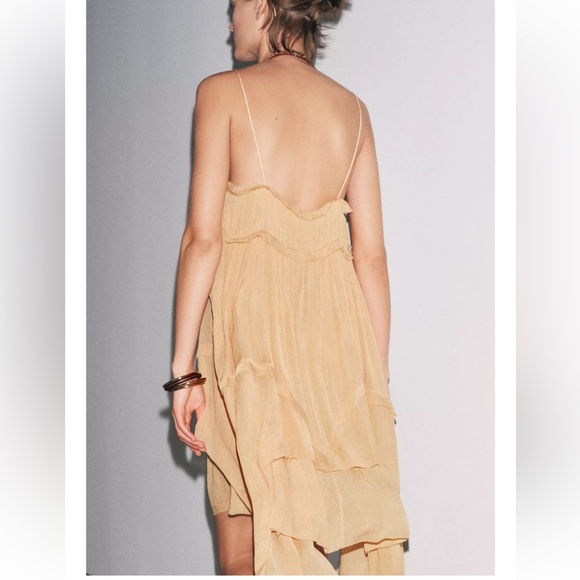 ZARA BEIGE ASYMMETRIC RUFFLED DRESS ZW COLLECTION SZ MEDIUM NEW WITH TAGS - Picture 2 of 15